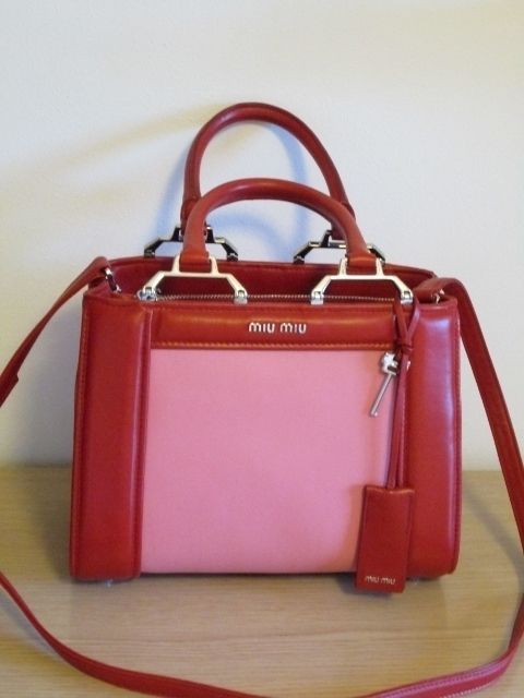 miumiu可愛い☆バイカラー2wayレザーバッグ☆ピンク／赤 (MiuMiu