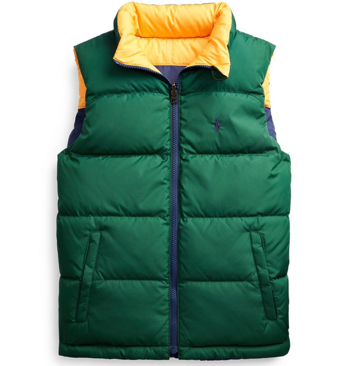 即納ラルフローレン ダウンベスト ネイビー/グリーン 140-170cm (Ralph