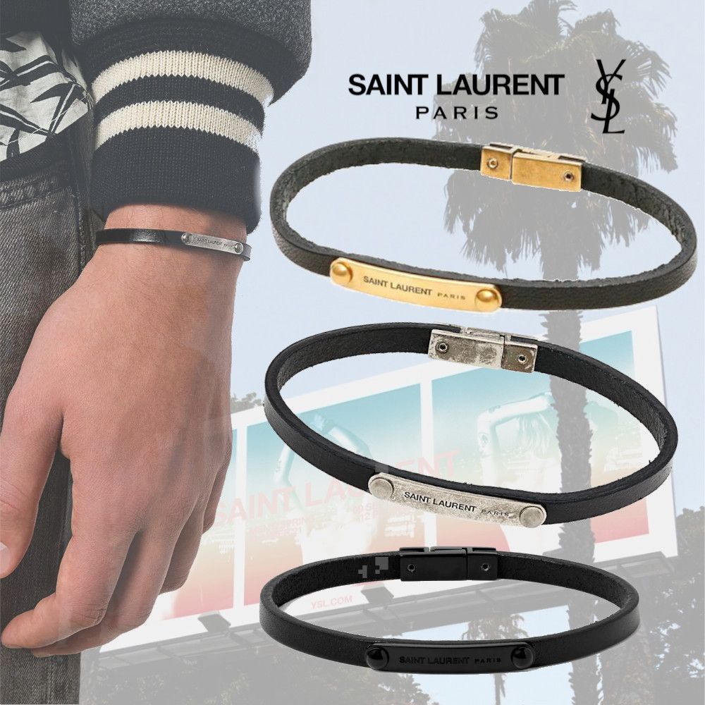 SAINT LAURENT ロゴプレート レザーブレスレット (Saint Laurent