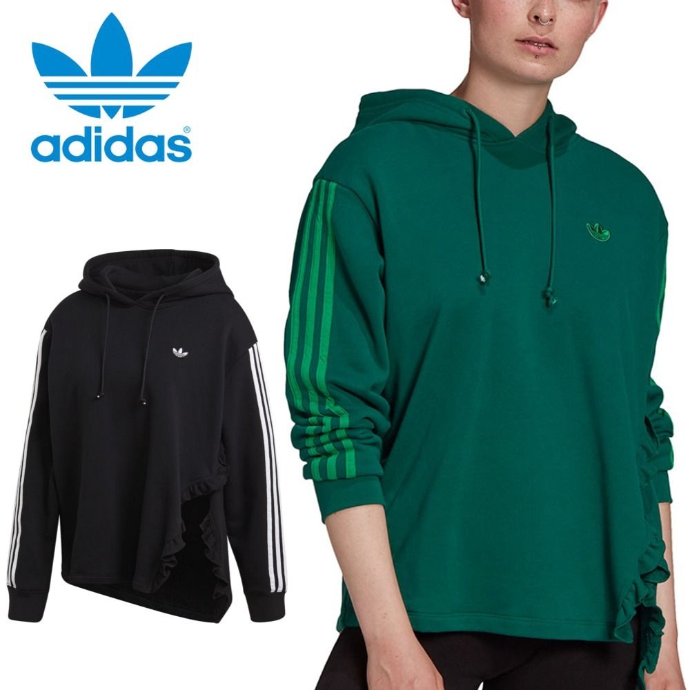 adidas】パーカーフーディ☆ブラック/グリーン (adidas/パーカー