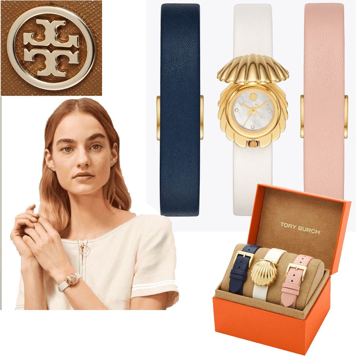 特価！Tory Burch Shell Watch Gift Set 3色の交換ストラップ (Tory