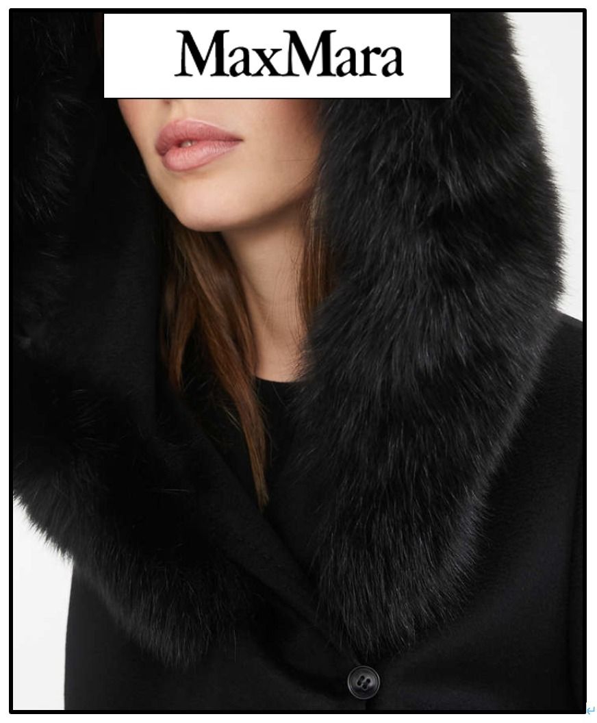 MaxMara☆MANGO数量限定☆ファーフード付 ウールコート☆黒 (Max Mara