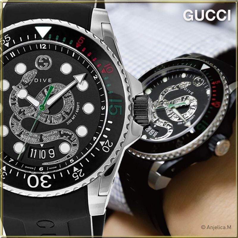 ☆大人気☆GUCCI Dive Dragon Quartz Black Dial Men's Watch (GUCCI