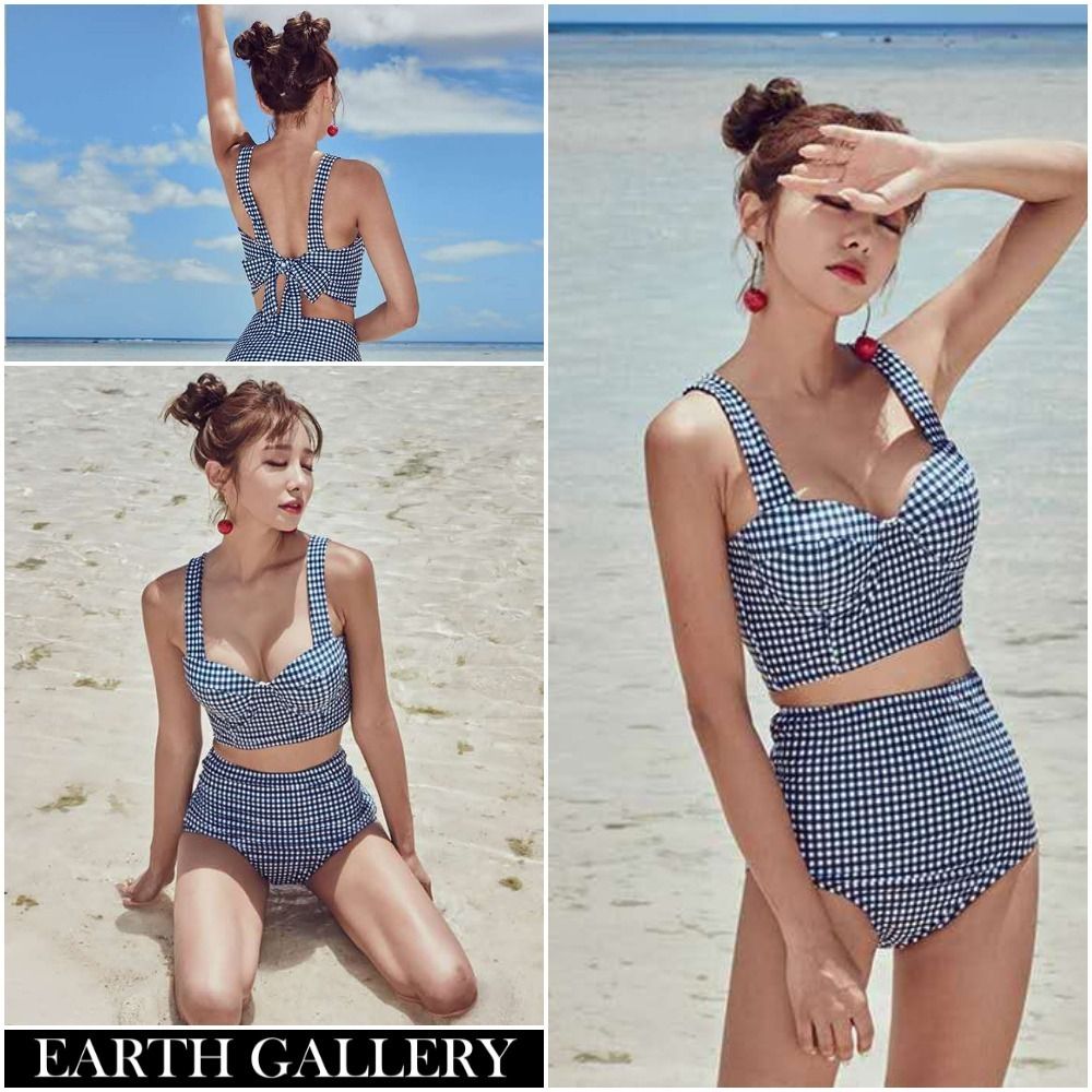 ◇チェック柄 タンキニ 水着 ギンガムチェック シンプル 韓国