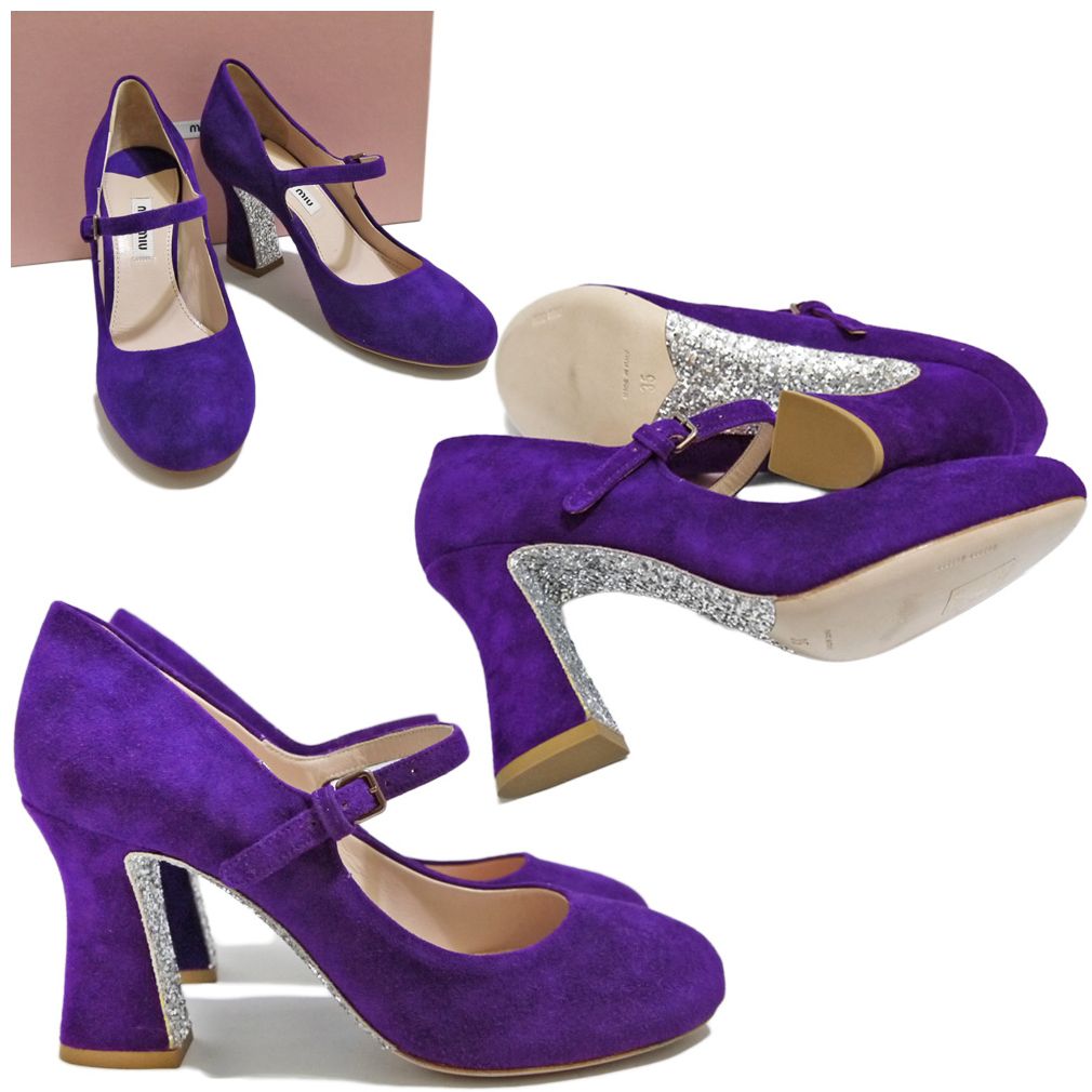 ミュウミュウmiu miuスエードストラップシューズ 靴 紫 35 (MiuMiu