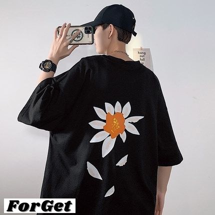 メンズシャツ 花柄 バックプリント トレンド 韓国 大きめ (Tシャツ