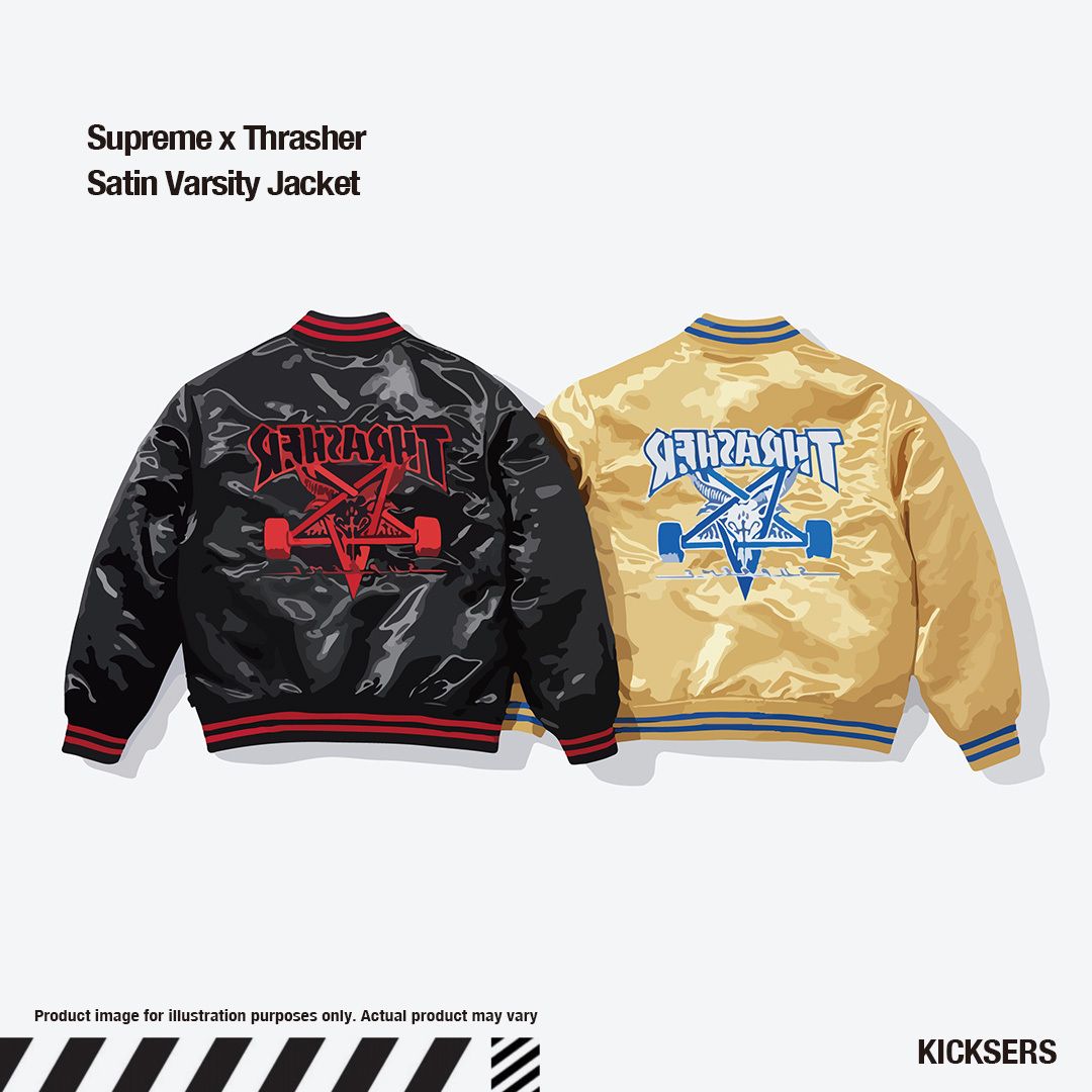 スラッシャーコラボ Supreme x Thrasher Satin Varsity Jacket