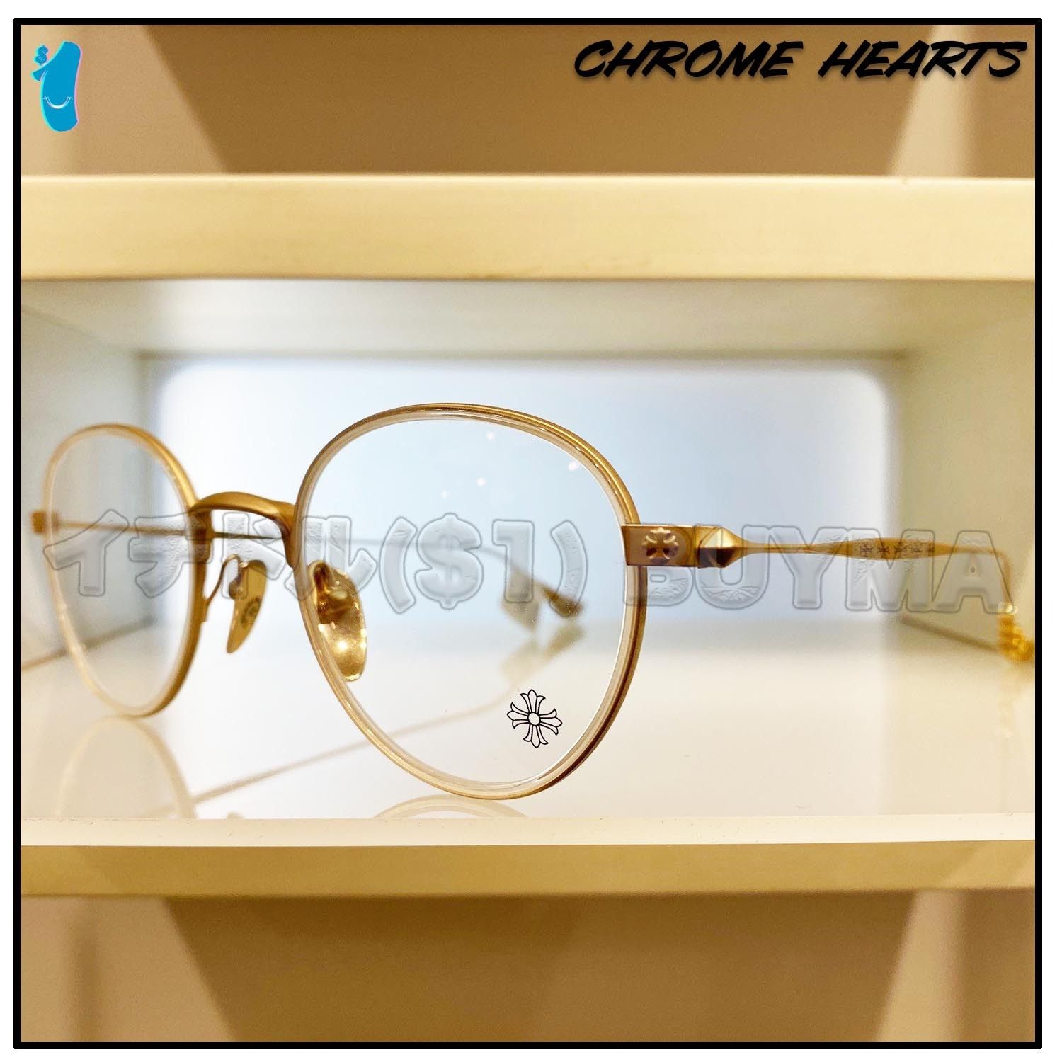クロムハーツ CH PLUS ラウンド クリスタル ゴールド メガネ (CHROME