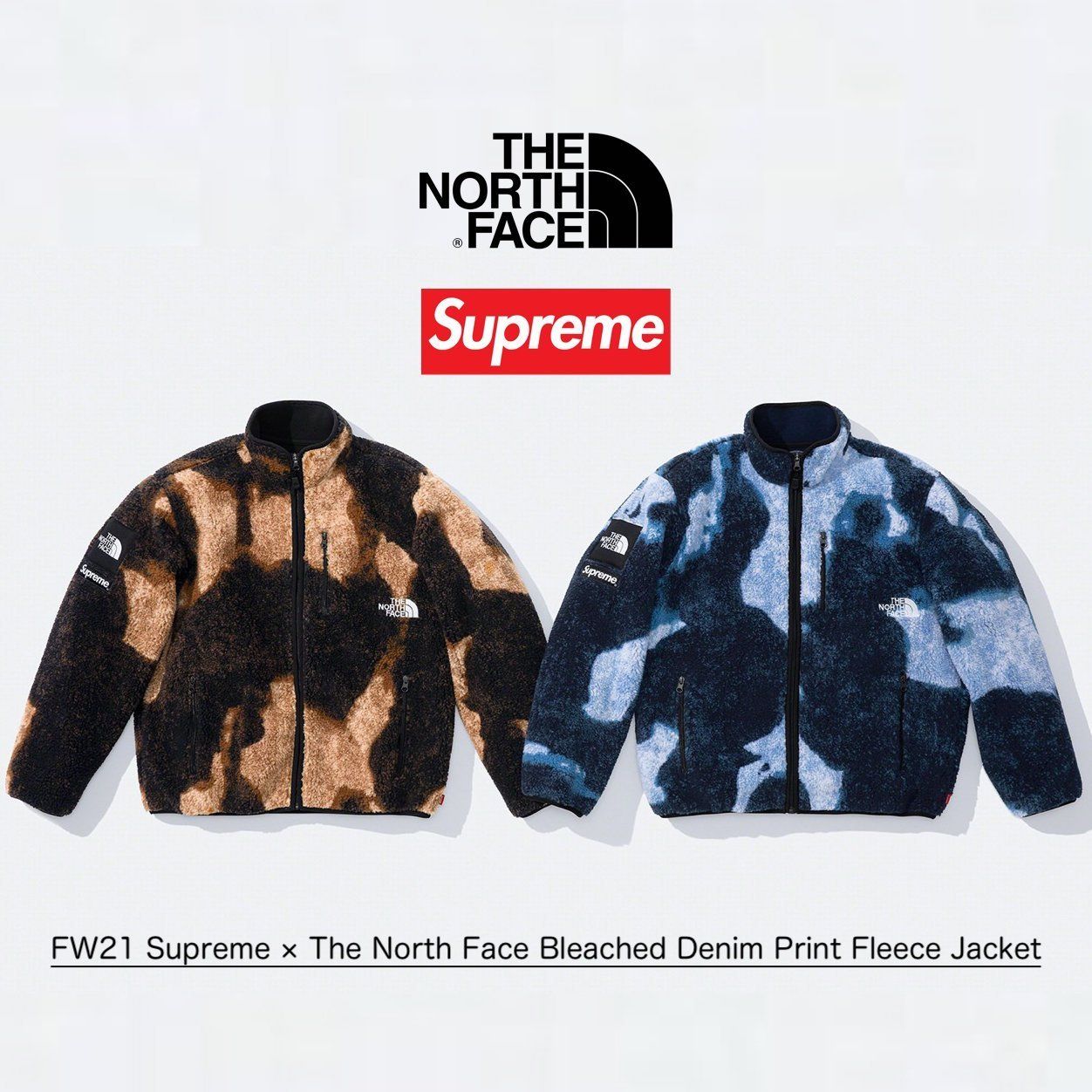 Supreme The North Face Bleached Denim Print Fleece Jacket (Supreme