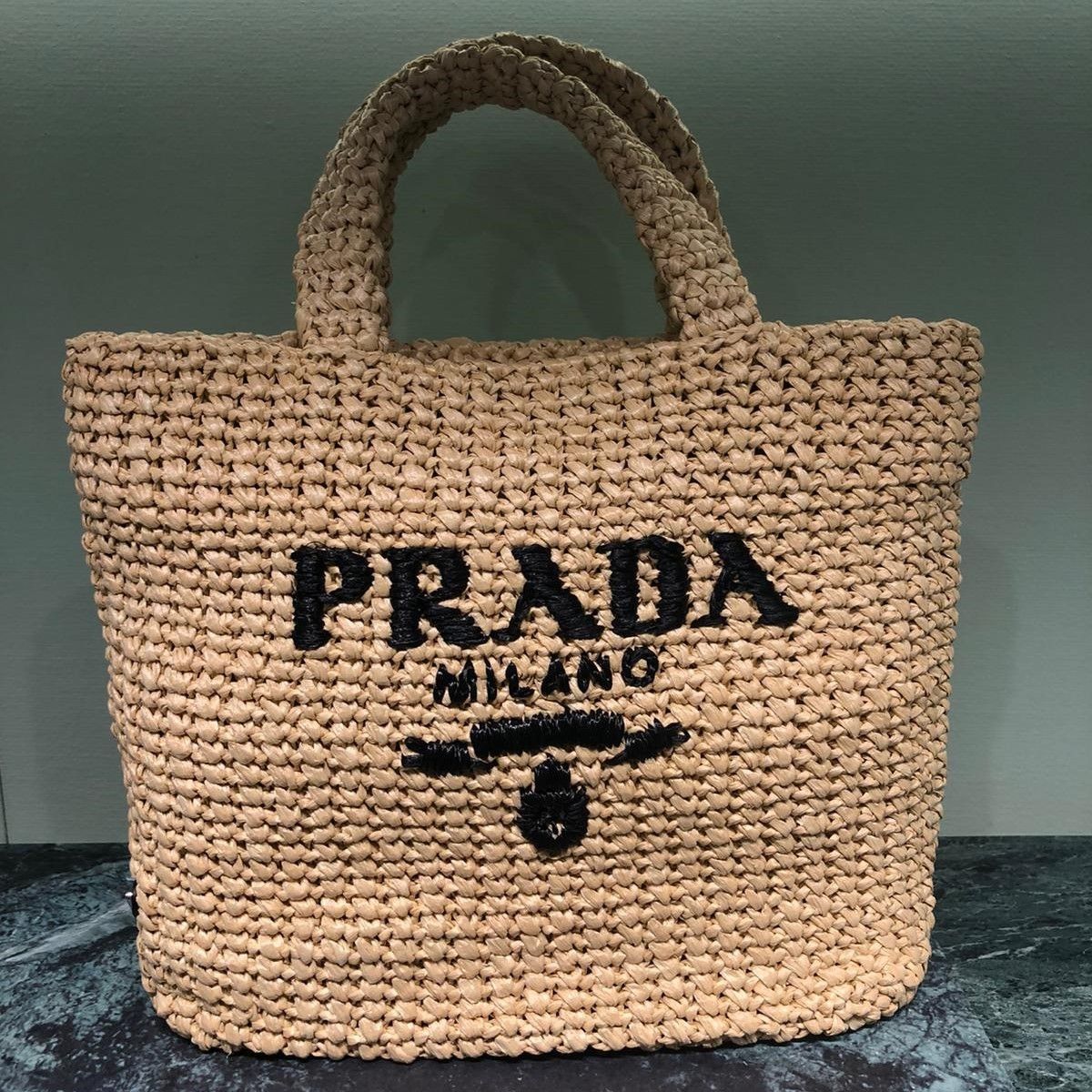 直営店】PRADA◇スモール ラフィア トートバッグ かごバッグ (PRADA