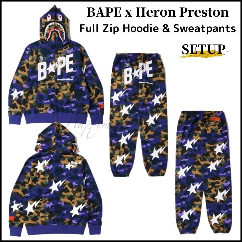 BAPE x Heron Preston☆Camo Shark パーカー パンツ SETUP (A BATHING