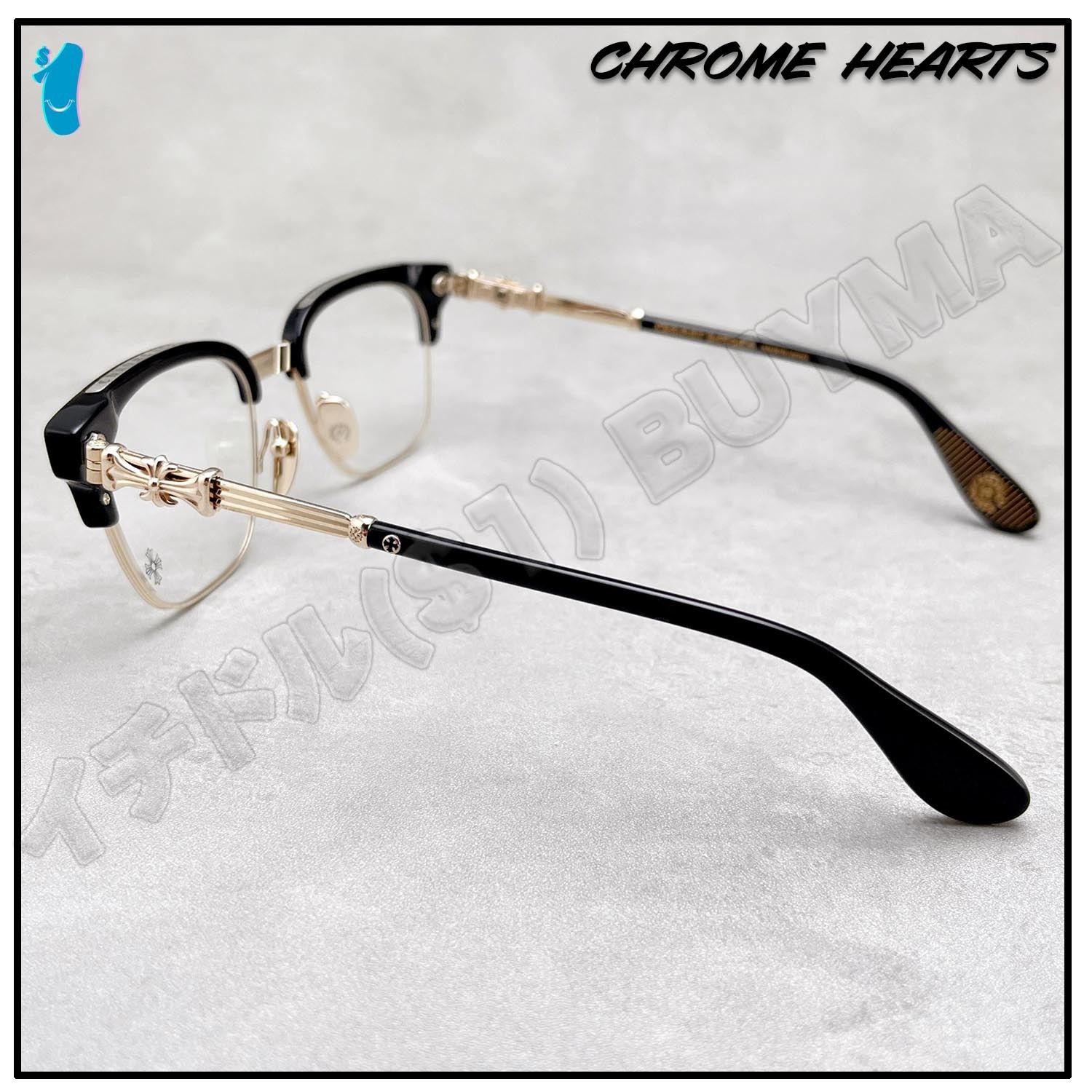 クロムハーツ プラス クロス スクエア メガネ ブラック ゴールド