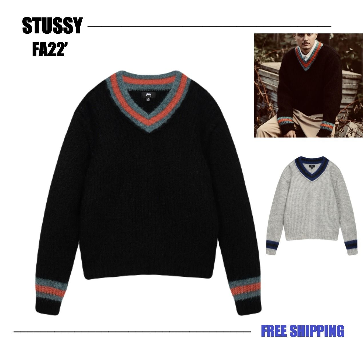 新作アイテムFA22'* Stussy Mohair Tennis Sweater (STUSSY/ニット
