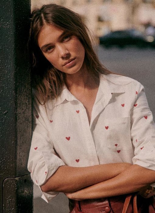 セザンヌ 人気 可愛 ハート柄 オーガニックコットン 長袖シャツ