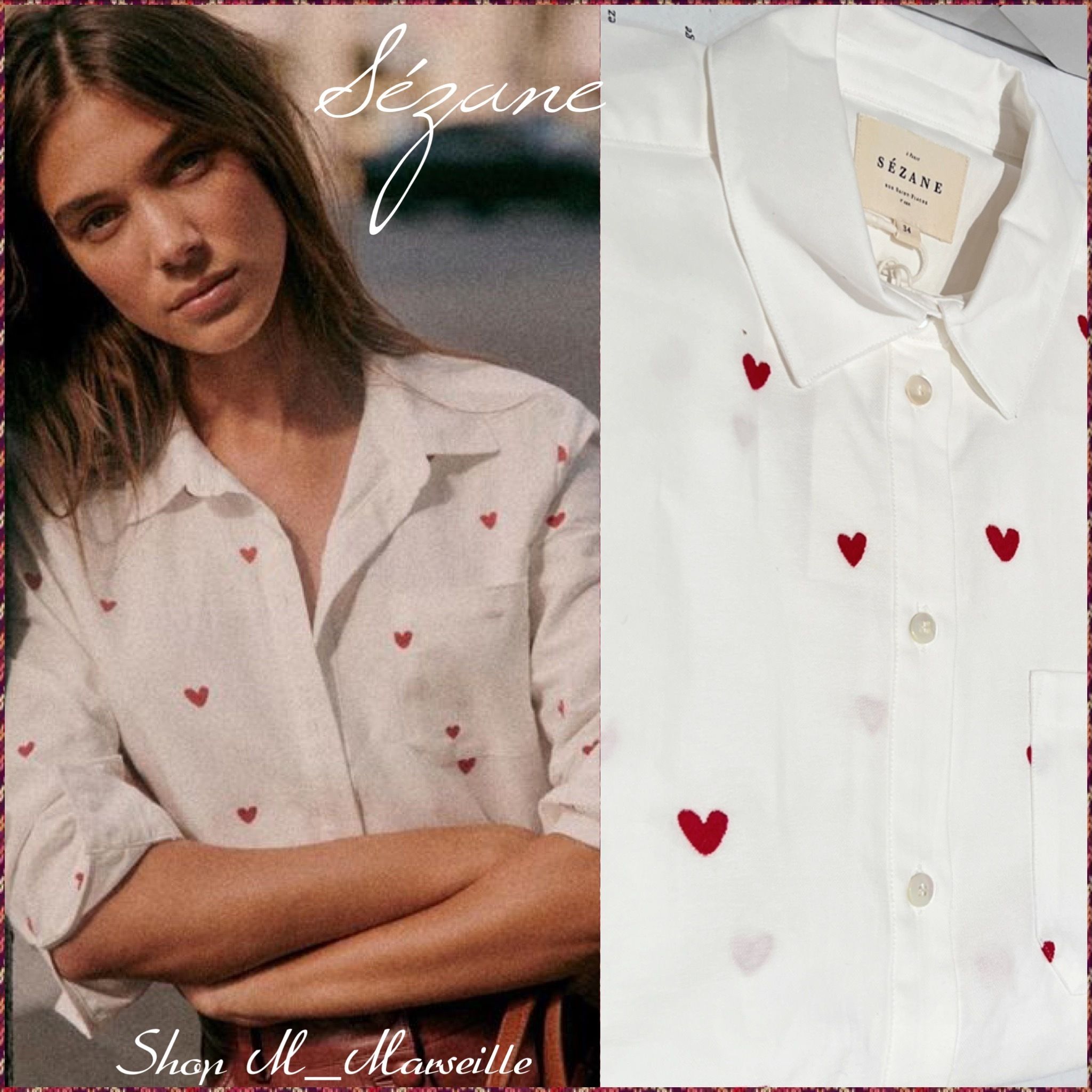 セザンヌ 人気 可愛 ハート柄 オーガニックコットン 長袖シャツ