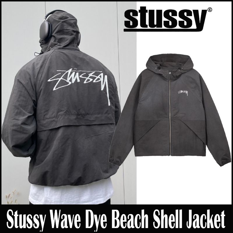 ☆送料関税込☆ STUSSY Wave Dye Beach Shell Jacket Black☆ (STUSSY