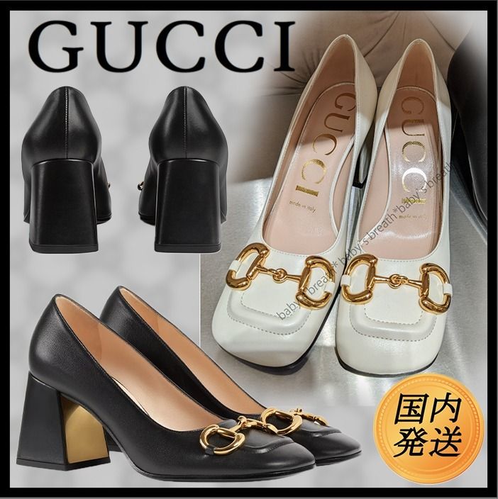 国内発送☆GUCCI】ホースビット付き ミッドヒールパンプス (GUCCI