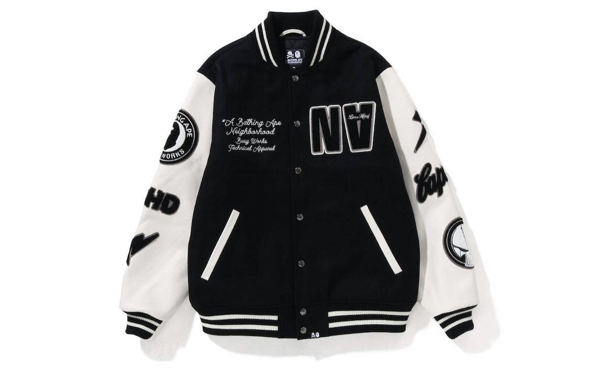 関税込 BAPE x Neighborhood Varsity Jacket Black White (A BATHING