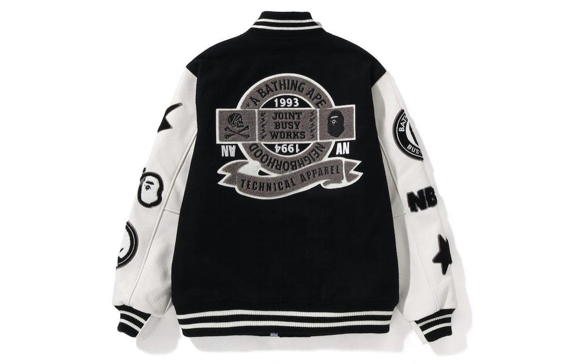 関税込 BAPE x Neighborhood Varsity Jacket Black White (A BATHING