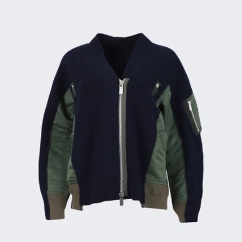 sacai】Nylon Twill x Cotton Knit ドッキング カーディガン (sacai