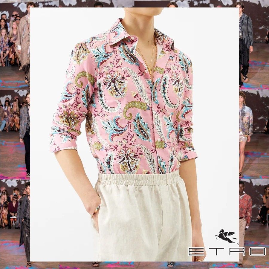 ETRO フローラル ペイズリー コットン 長袖シャツ ピンク (ETRO/シャツ