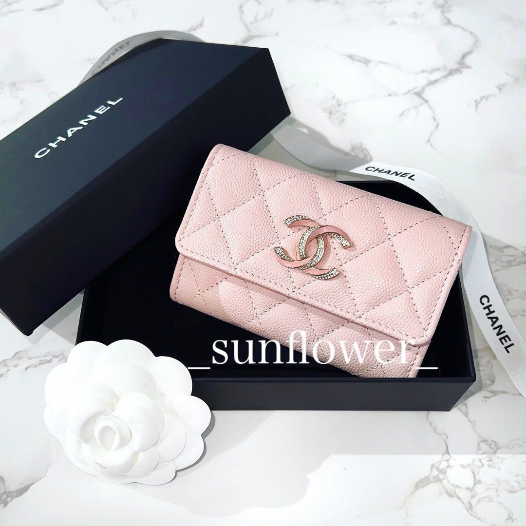 シャネル 23S キラキラ クラシックフラップカードケース ピンク