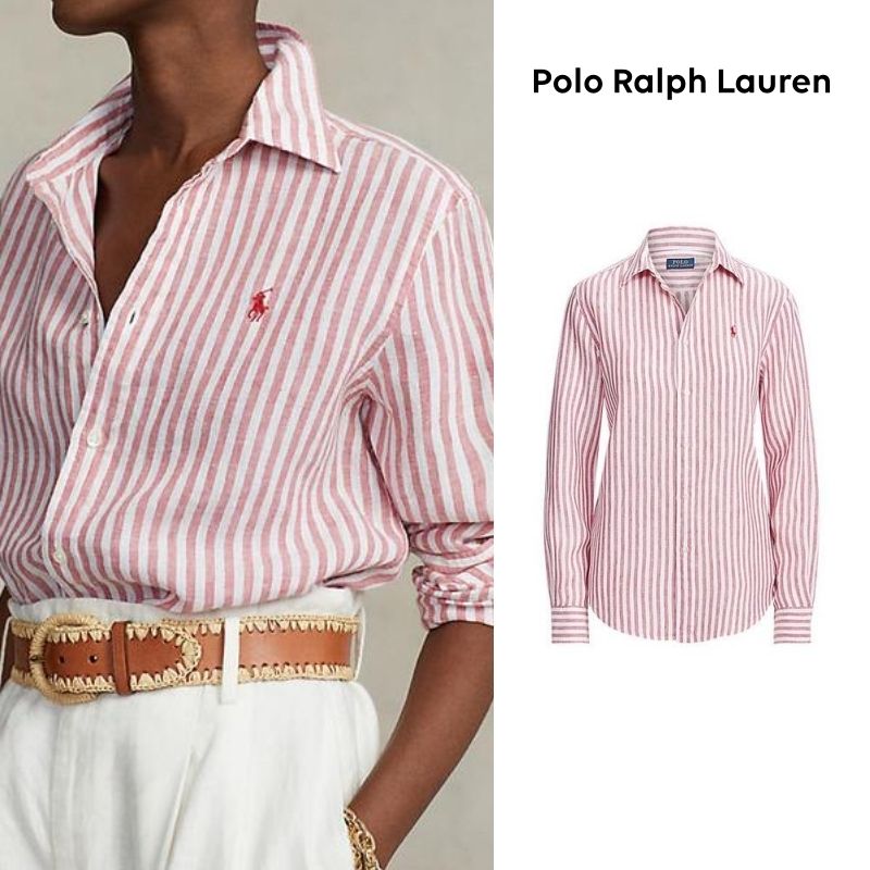 ラルフ ローレン] シャツ ストライプ リネンシャツ ピンク (POLO RALPH