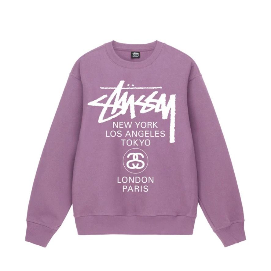 ☆人気☆【STUSSY】☆WORLD TOUR CRE.W☆スウェット☆ORCHID☆ (STUSSY