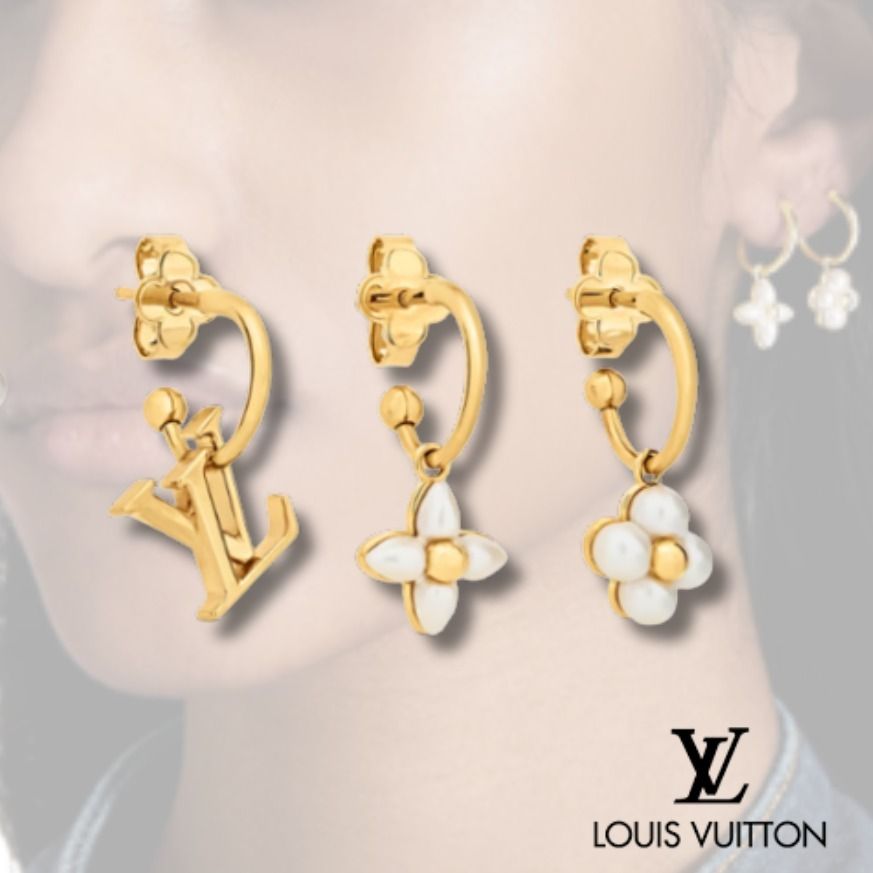 ギフトに最適♪ ヴィトン ピアス フローラグラム 3セット ロゴ (Louis