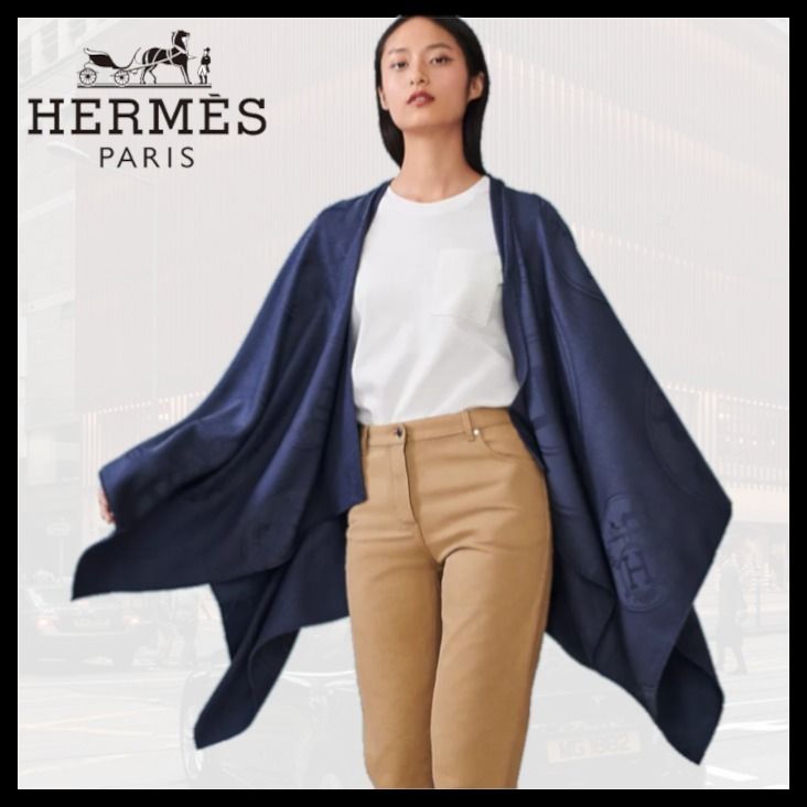 高貴なデザイン！】エルメス リブリスポンチョコート ケープ (HERMES