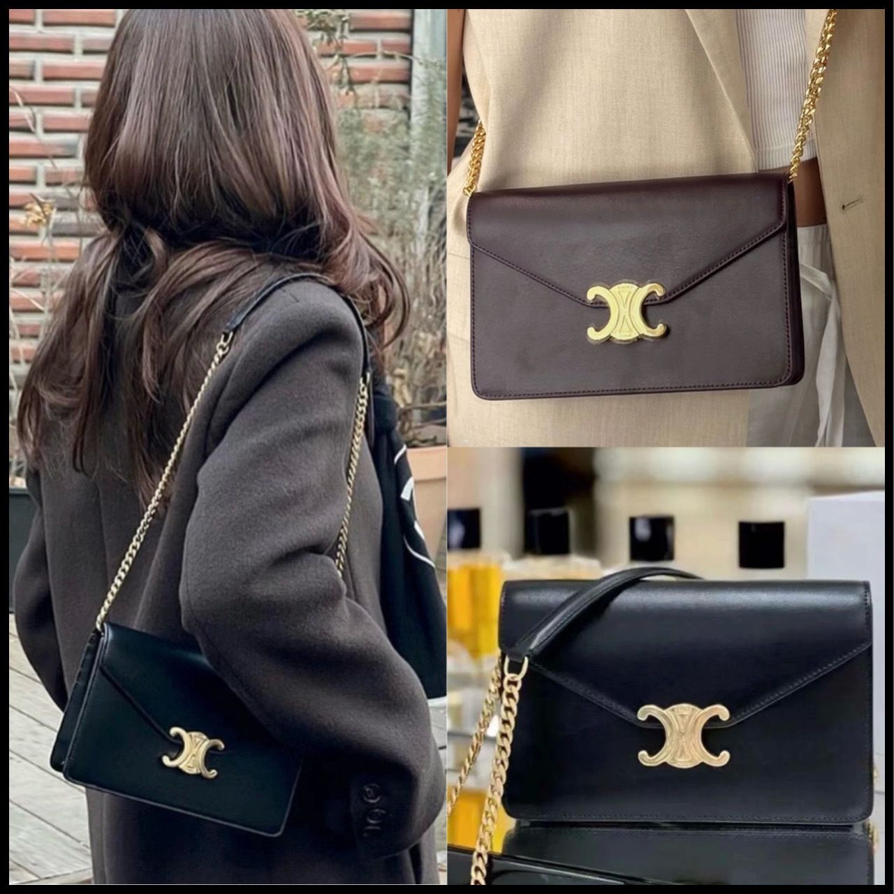 □CELINE□トリオンフ チェーンウォレット ブラック (CELINE