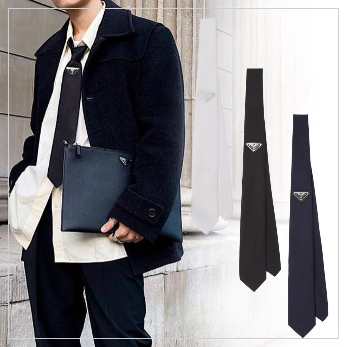 お洒落度UP】PRADA◇Re-Nylon ギャバジン ネクタイ ロゴ付き (PRADA