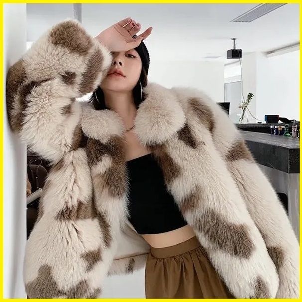 まだら模様☆衿付き☆ショート丈☆フェイクファー ジャケット