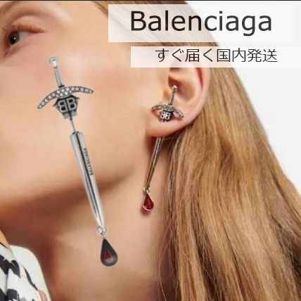 BALENCIAGA】Sword ロゴ シングル ピアス ラインストーン (BALENCIAGA