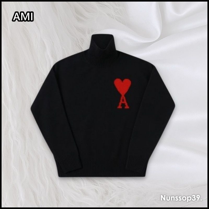 AMI》 BFUKS402 018 009 ハート ウール タートルネック ニット (AMI
