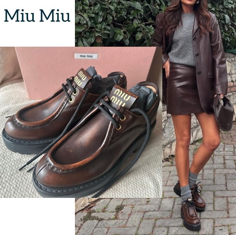 ☆新作☆MIU MIU☆レース付きフュメレザーシューズ (MiuMiu/ローファー