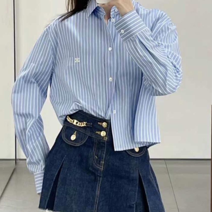 セリーヌ 22SS 2C795032N トリオンフ刺繍クロップドストライプ長袖