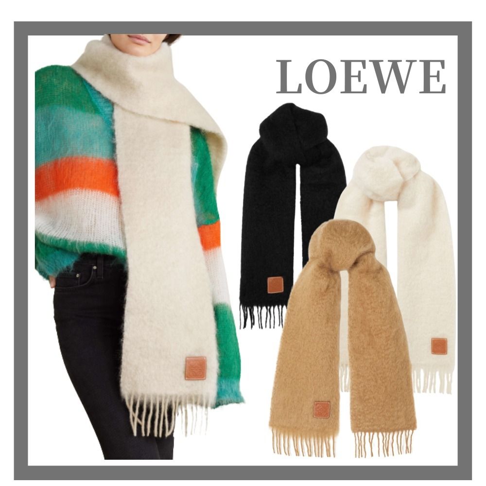 LOEWE】アップリケ フリンジ付き モヘアブレンド スカーフ (LOEWE