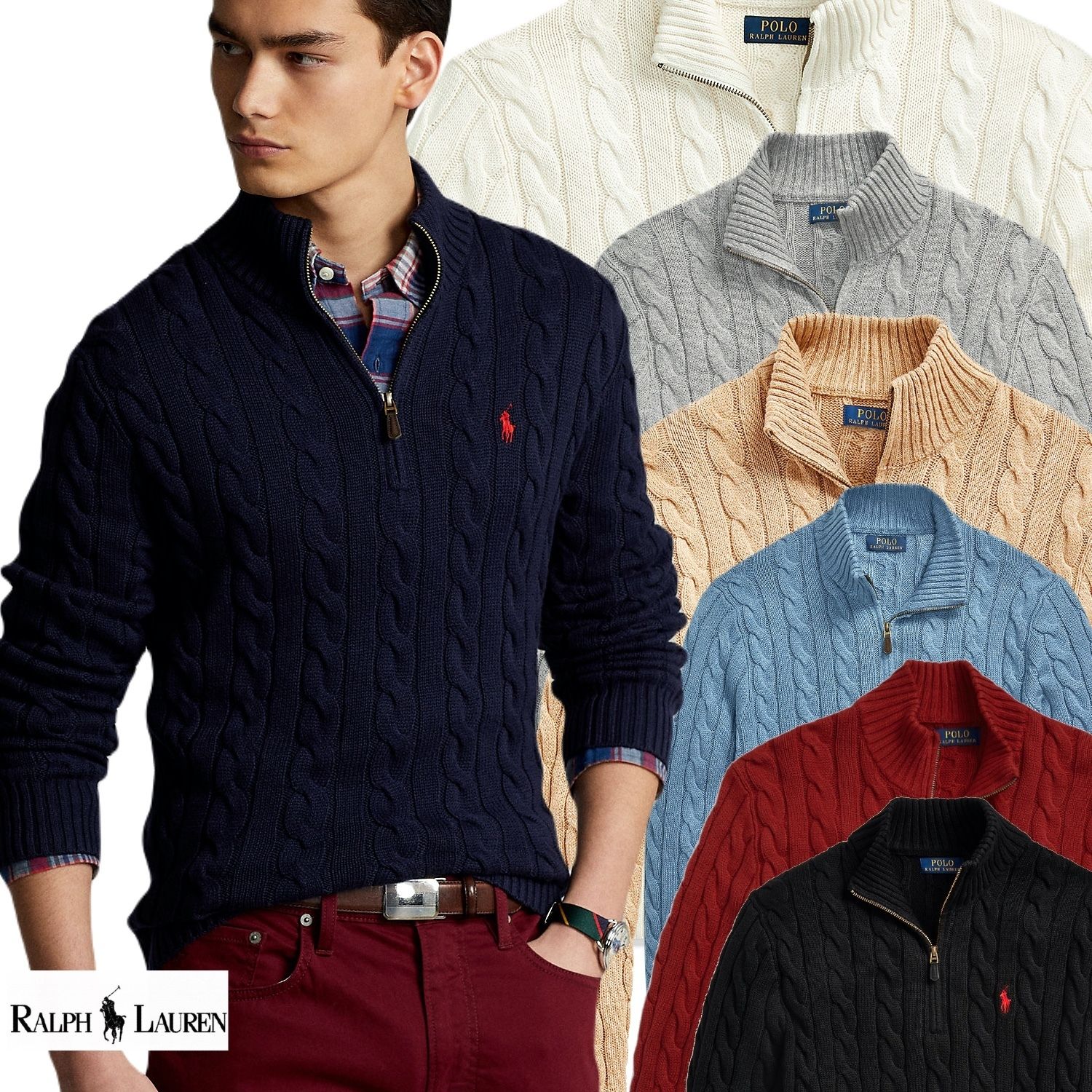 ポロラルフローレン ケーブルニット コットン クォータージップ (Ralph