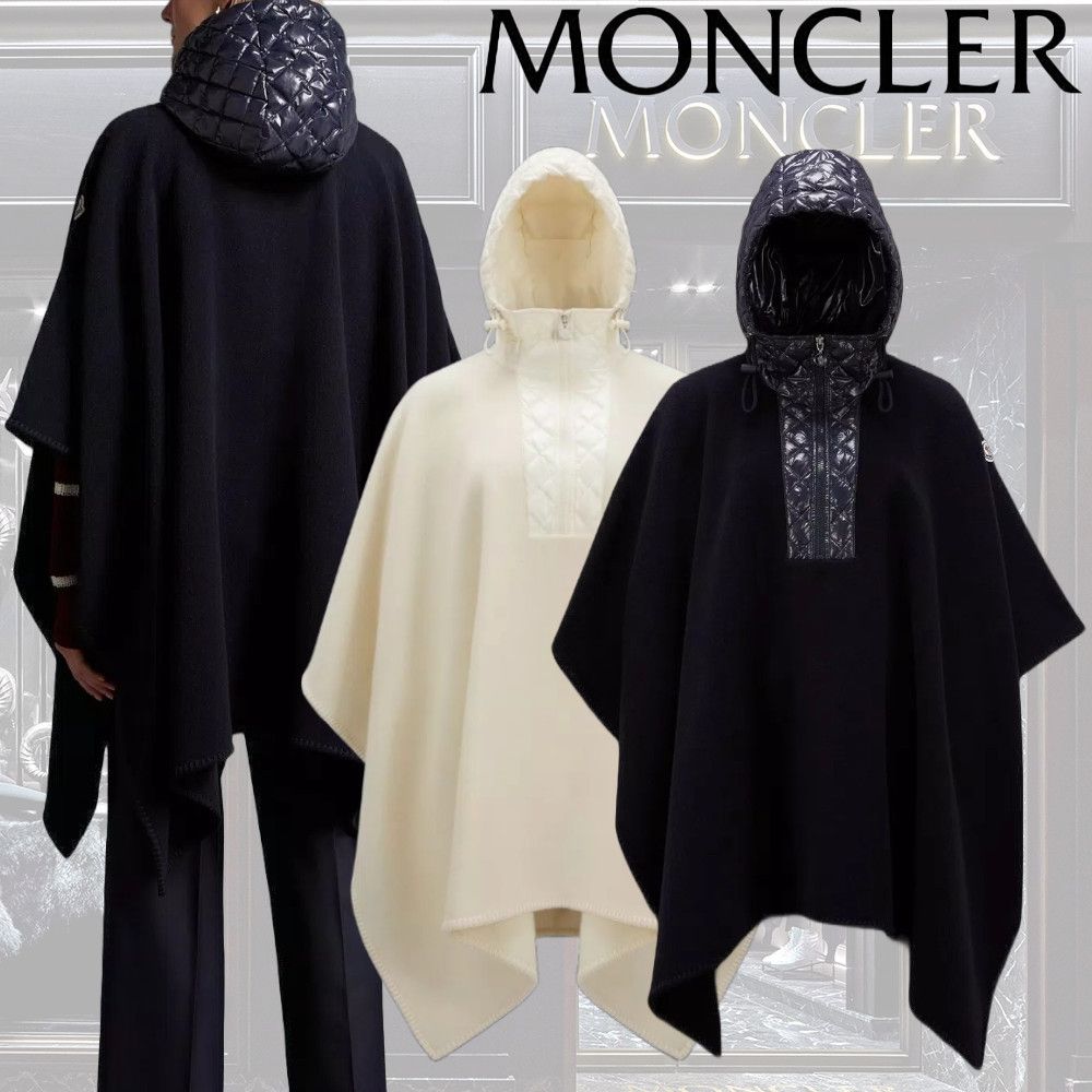 MONCLER】ケープ ロゴ ナイロン ウール フード ダウン コート (MONCLER