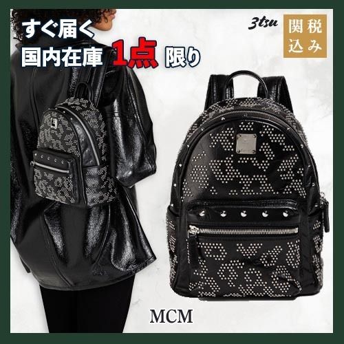 MCM☆レザー バックパック スタッズ付き BLACK リュック かばん (MCM