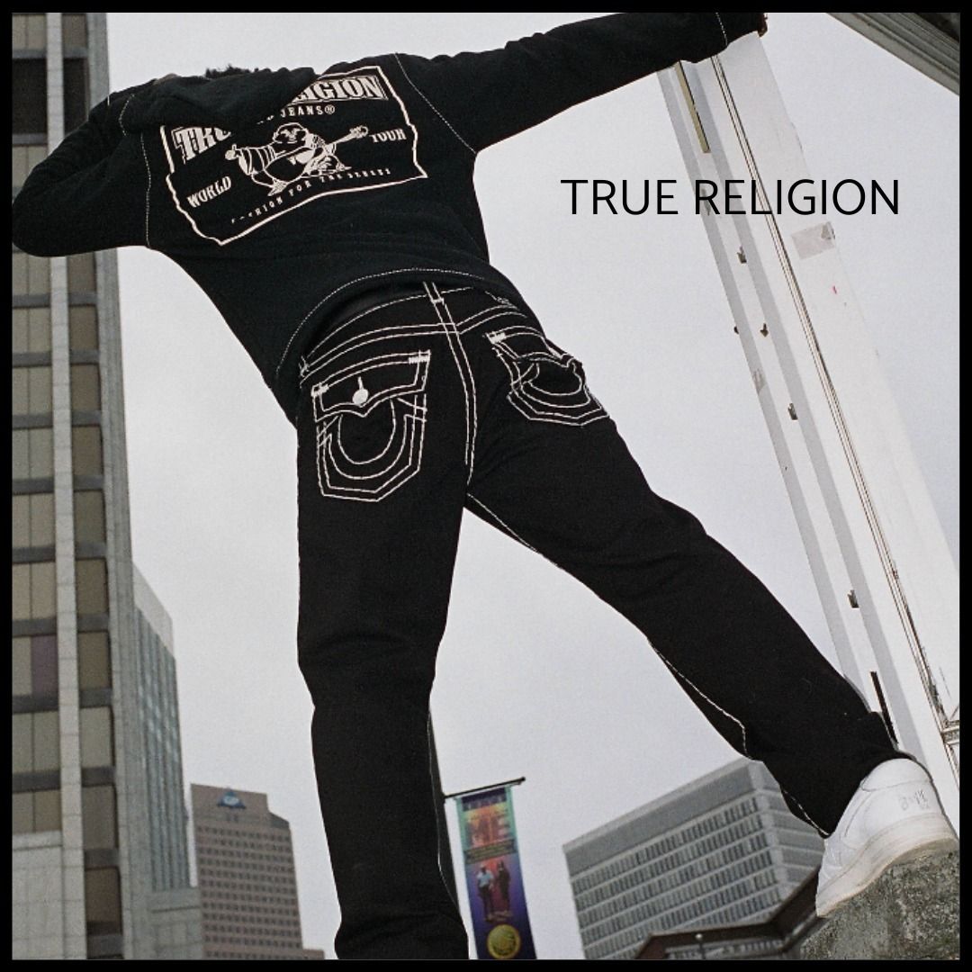 TRUE RELIGION ステッチ ストレート デニム ジーンズ (TRUE RELIGION