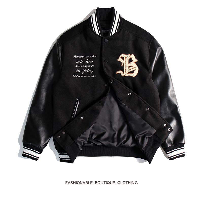 春秋 ユニセックス スタジャン 刺繍 ブルゾン バックロゴ PU