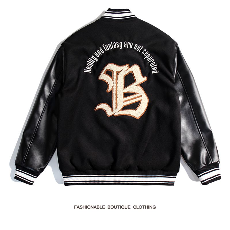 春秋 ユニセックス スタジャン 刺繍 ブルゾン バックロゴ PU