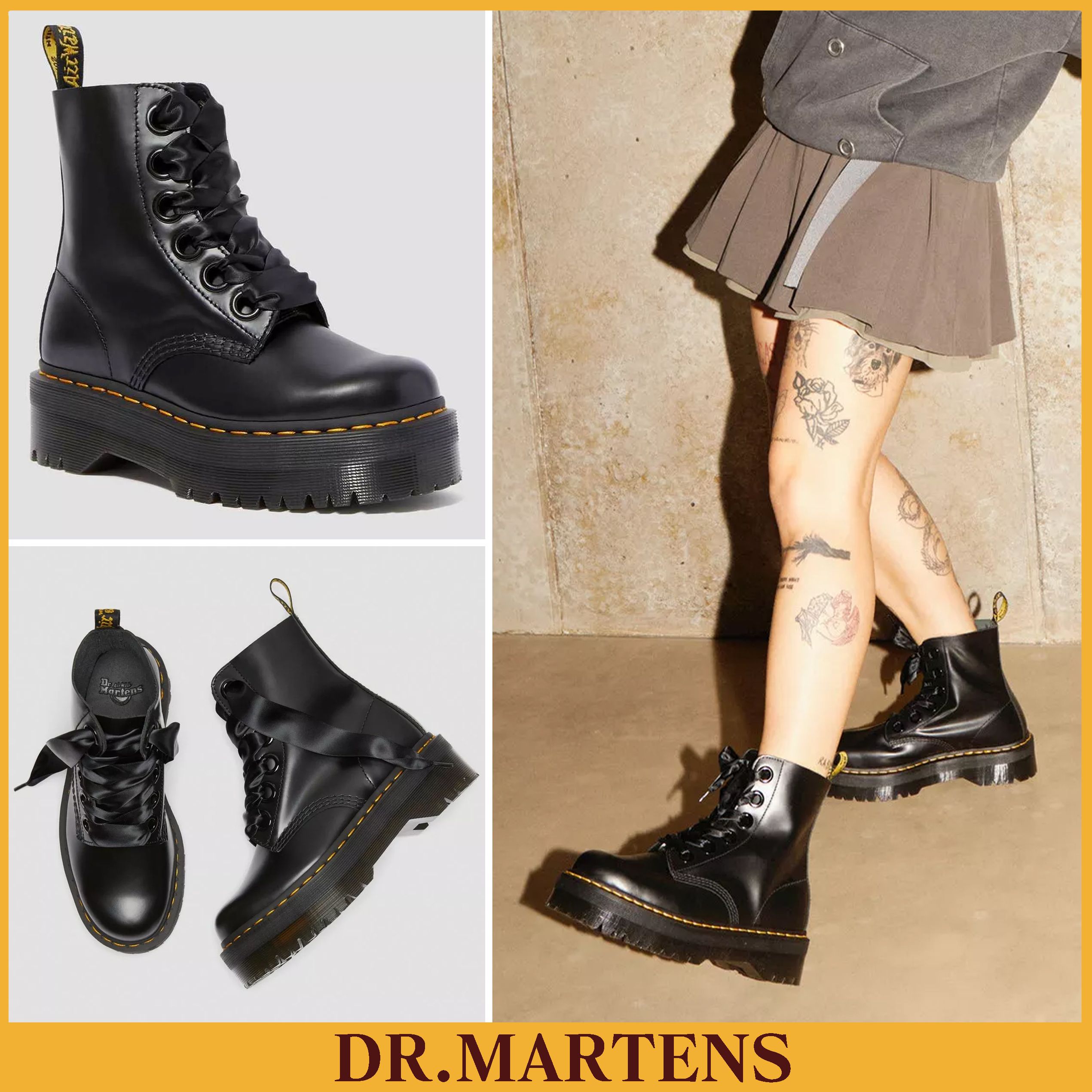 Dr.Martens 6ホール | MOLLY リボンレース付き レザーブーツ (Dr