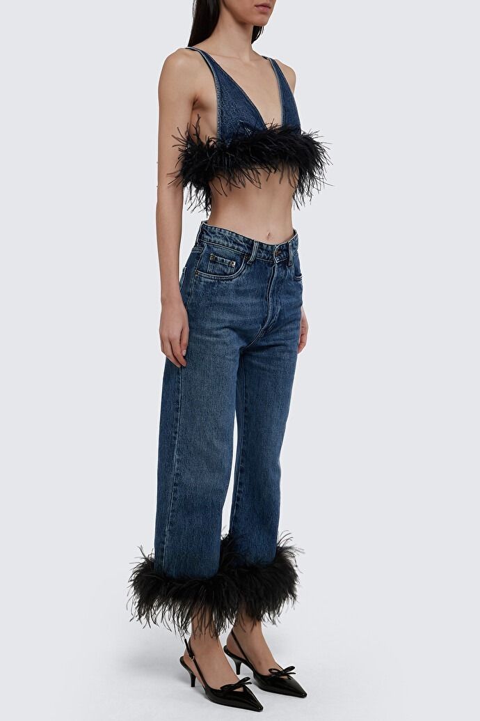 MIU MIU】ミュウミュウ フェザー ディテール デニム トップ (MiuMiu