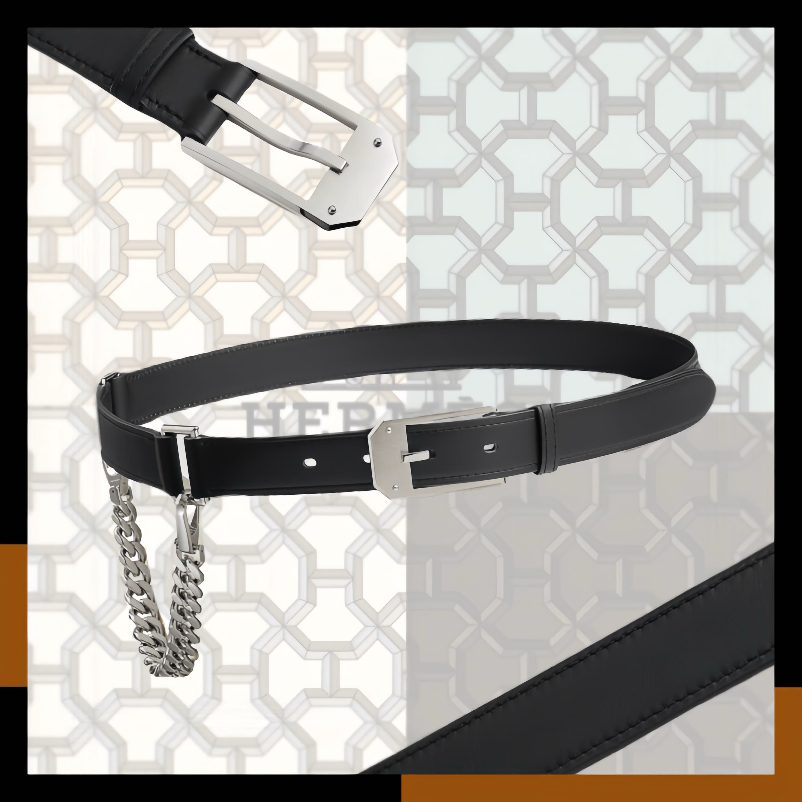 HERMES 最新作 ベルト チェーン 本革レザー 黒 Andy 26 Bad Boy