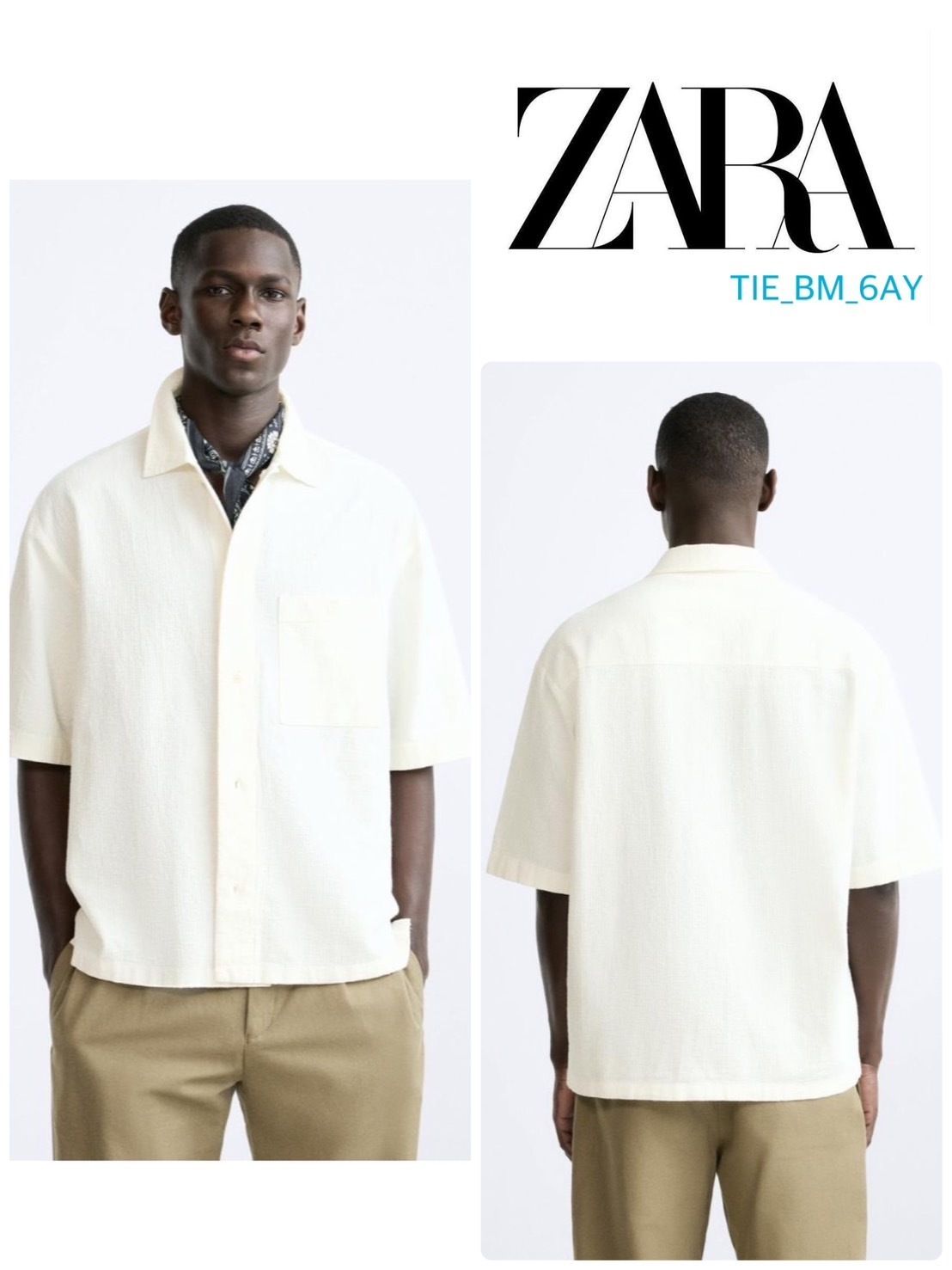 スペイン発送 ZARA コットンリネンシャツ ホワイト 上品シンプル (ZARA