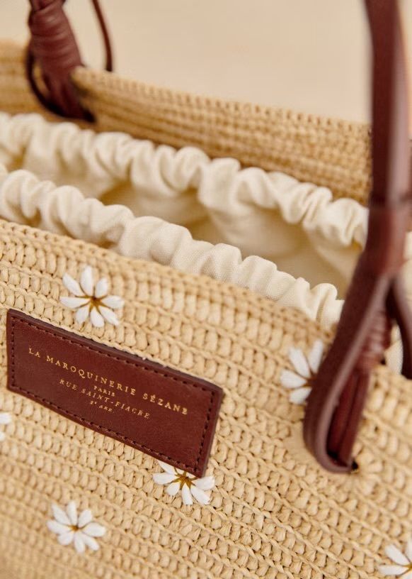 セザンヌ 可愛い 手編込み 2way ラフィア 花柄刺繍 カゴバック (SEZANE