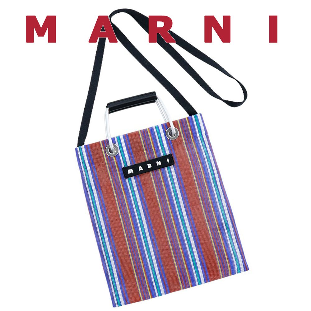 マルニ フラワーカフェ ストライプ ミニ ショルダーバッグ カゴ (MARNI